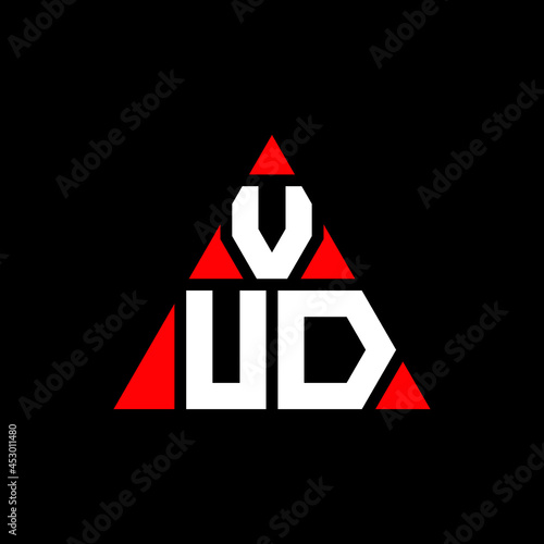 VUD triangle letter logo design with triangle shape. VUD triangle logo design monogram. VUD triangle vector logo template with red color. VUD triangular logo Simple, Elegant, and Luxurious Logo. VUD  photo