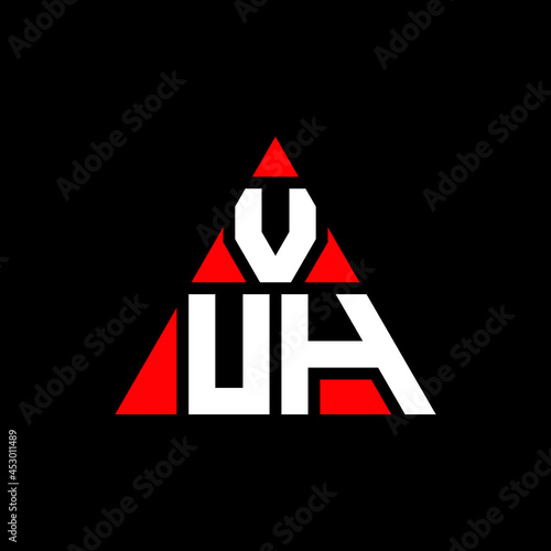VUH triangle letter logo design with triangle shape. VUH triangle logo design monogram. VUH triangle vector logo template with red color. VUH triangular logo Simple, Elegant, and Luxurious Logo. VUH  photo