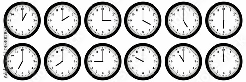 Clock icon set. Watch, time icon vector. Realistic wall clock set. Time icon set. Vector illustration. Stock image. 
