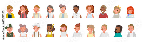 Set of happy kids portrait avatar character vector design.