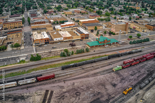 Aerial View of Downtown Dickinson, North Dakota in Summer
