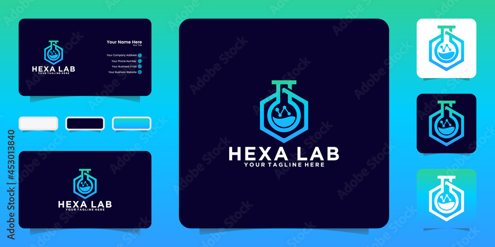 laboratory research logo design inspiration with line style and business card inspiration
