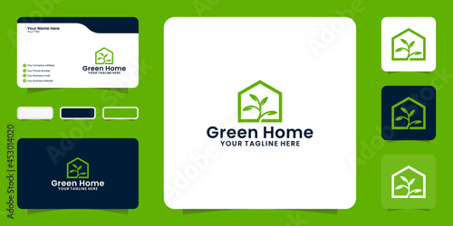 plant and house logo with business card inspiration