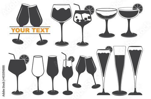 Mimosa Glass, Champagne Glass, Cocktails vector illustration