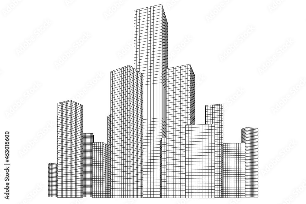 Cityscape on white background, Modern City skyline, city silhouette, vector illustration in flat design