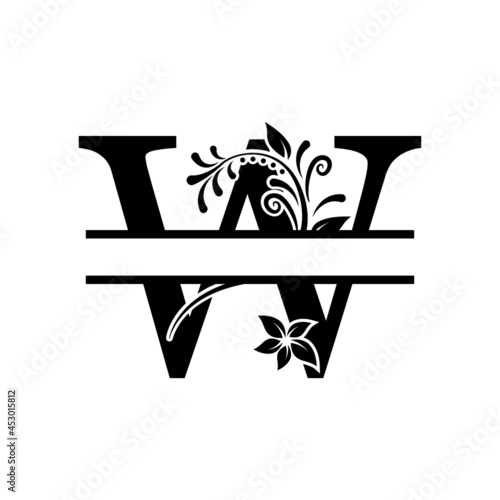 Initial W Decorative Monogram Split Letter Vector