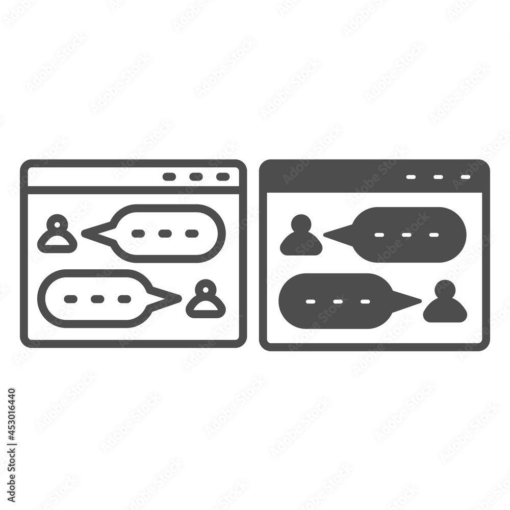 Messenger, dialog window, user chat, texting line and solid icon, social network concept, sms vector sign on white background, outline style icon for mobile concept and web design. Vector graphics. Messenger, dialog window, user chat, texting line and solid icon, social network concept, sms vector sign on white background, outline style icon for mobile concept and web design. Vector graphics.