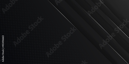Black abstract background with dark concept and white silver shiny lines. Vector Illustration. 