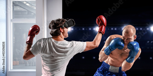 Young man boxing. . Mixed media . Mixed media © Sergey Nivens