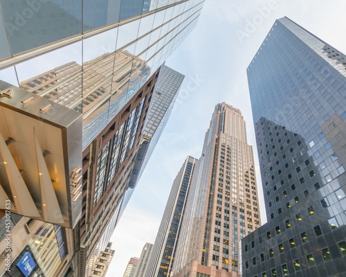 New York skyscrapers vew from street level