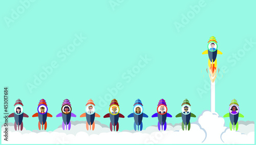 Businessman,BusinessLady - Drive Rocket  -Think differently - Being different, taking risky, move for success in life.