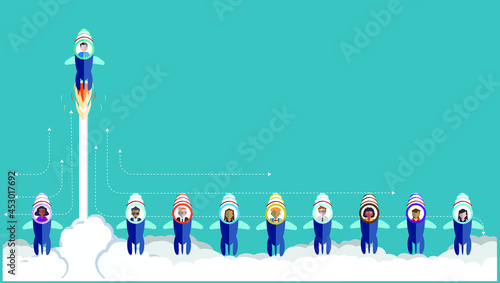 Businessman,BusinessLady - Drive Rocket  -Think differently - Being different, taking risky, move for success in life.