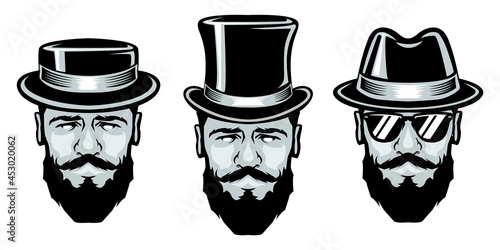 Set of bearded man with hats