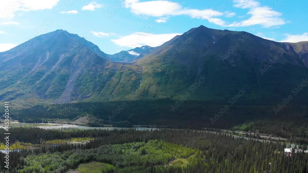 4K Drone Video of Beautiful Mountain Range above Chulitna River near Denali National Park and Preserve, AK during Summer 4K Drone Video of Beautiful Mountain Range above Chulitna River near Denali National Park and Preserve, AK during Summer