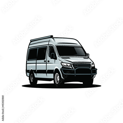 camper van car vehicle monochrome vector