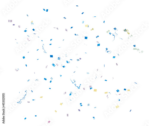Blue and yellow confetti isolated on white