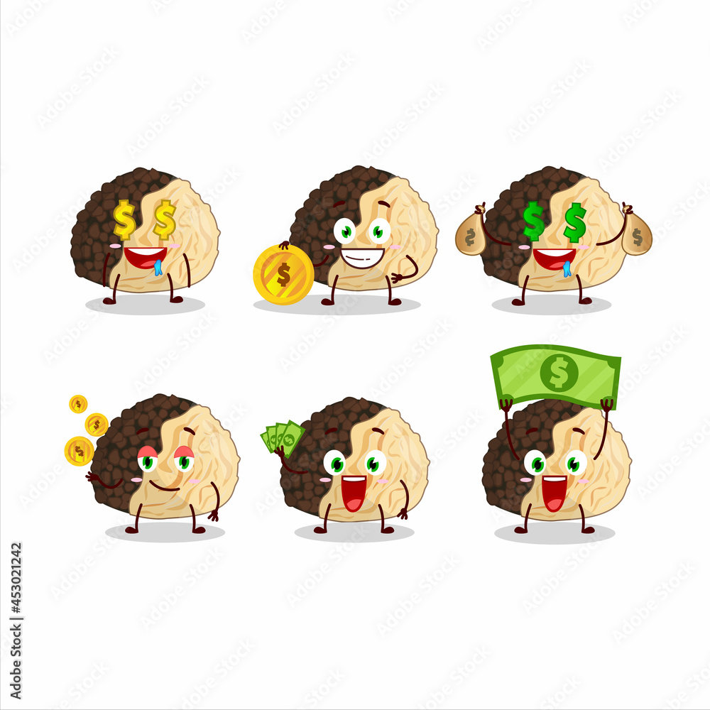 Truffle cartoon character with cute emoticon bring money Truffle cartoon character with cute emoticon bring money