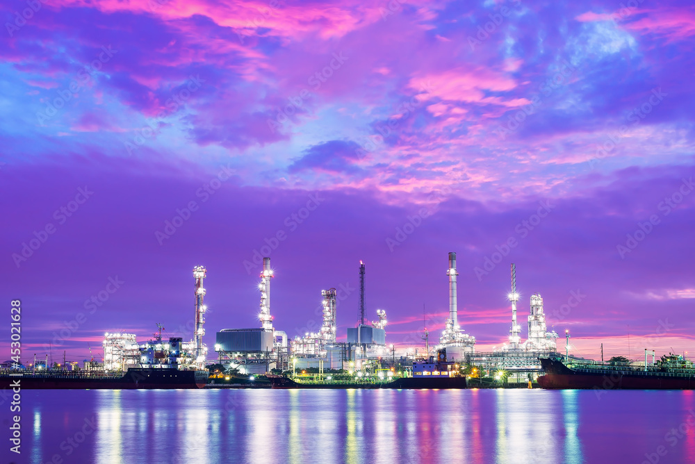 oil refinery at twilight night