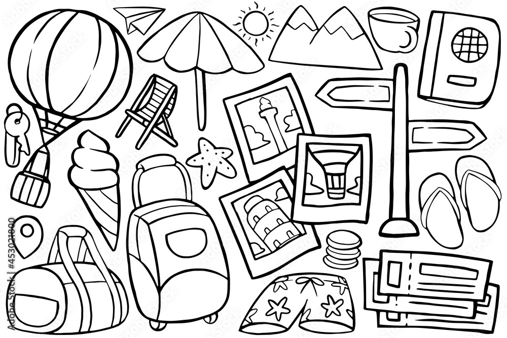Obraz premium travel doodle for coloring activity