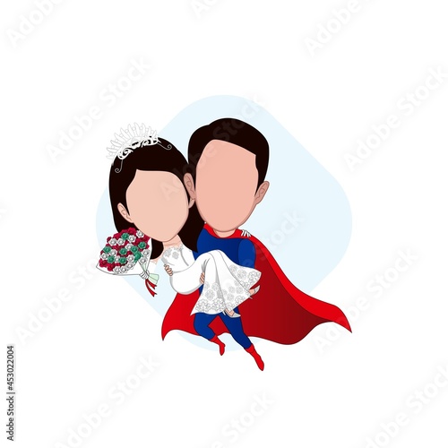 Cartoon carricature of a couple are wearing superhero costumes