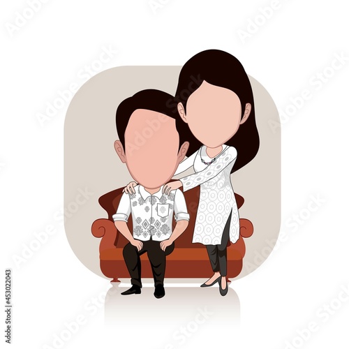 Cartoon carricature of a couple are wearing casual costumes