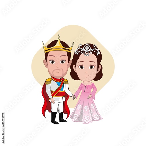 Cartoon carricature of a couple are wearing king and queen costumes photo