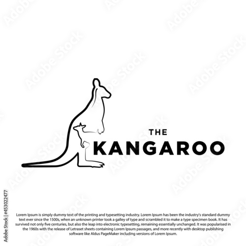 Outline kangaroo logo concept. Simple kangaroo and cubs logo vector illustration.