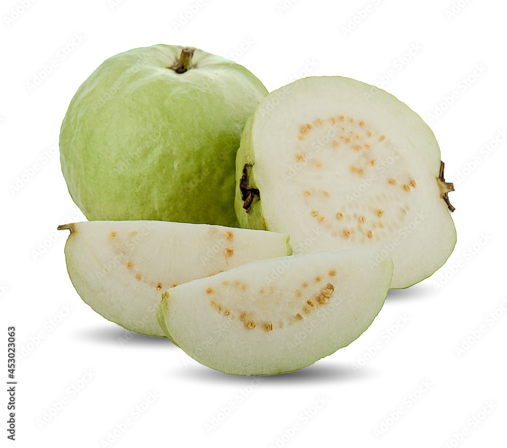 Guava (tropical fruit) on white background Guava (tropical fruit) on white background