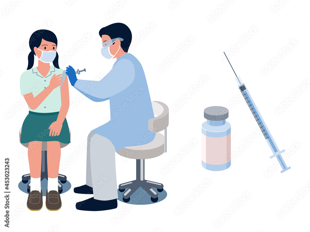 ワクチン接種を受ける女子学生とワクチンの注射を打つ医者のベクターイラスト Stock Vector Adobe Stock