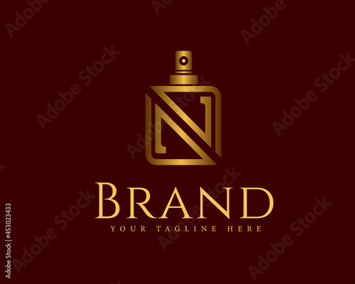 elegant gold N initial perfume bottle logo template illustration