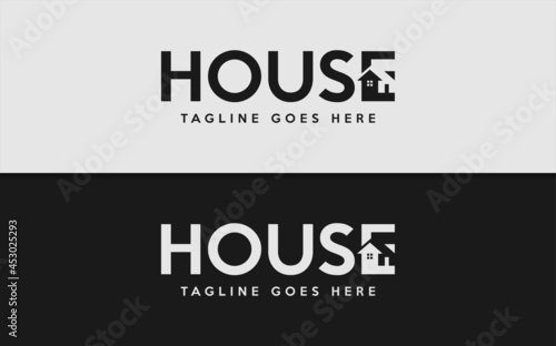 House Logo Design with Negative Style Concept. Simple Minimalist Logotype Vector Illustration.