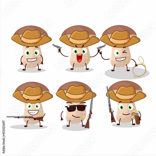 Cool cowboy brown cap boletus cartoon character with a cute hat