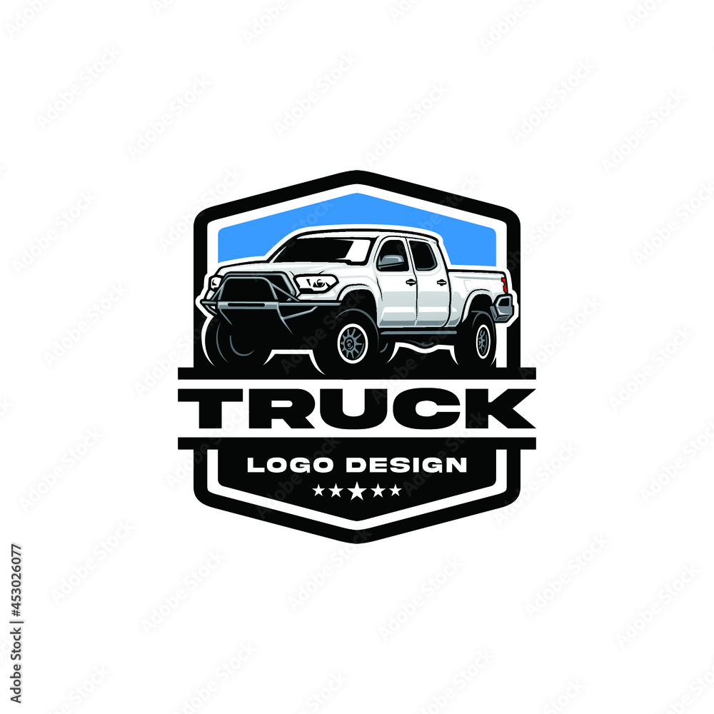 american pick up truck logo with emblem style - obrazy, fototapety, plakaty 
