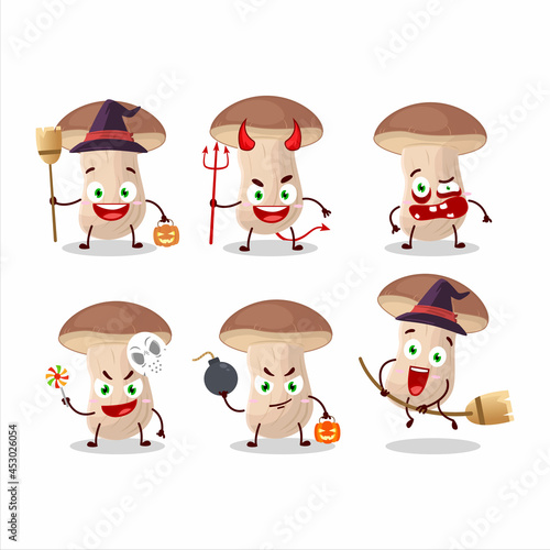 Halloween expression emoticons with cartoon character of brown cap boletus © kongvector