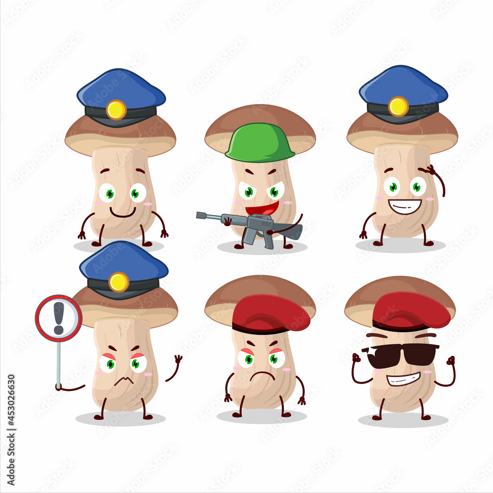 A dedicated Police officer of brown cap boletus mascot design style