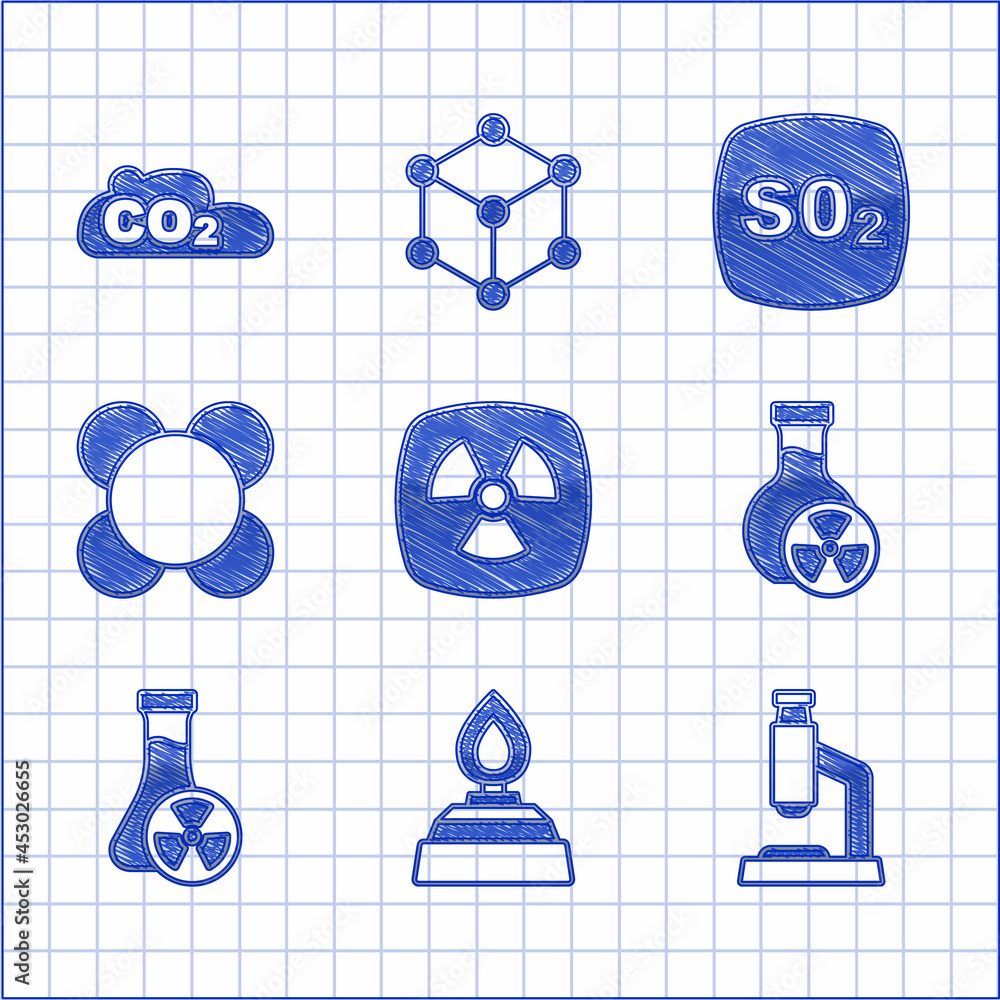 Set Radioactive, Alcohol or spirit burner, Microscope, Test tube with