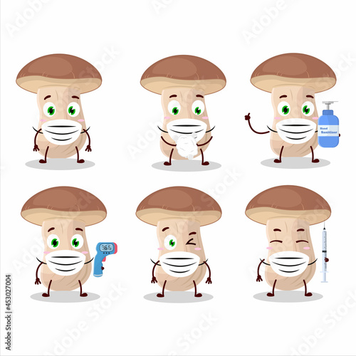 A picture of brown cap boletus cartoon design style keep staying healthy during a pandemic © kongvector