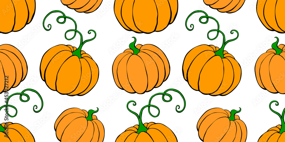 Vector seamless pattern with outline pumpkins in doodle style. Halloween or thanksgiving background and texture Vector seamless pattern with outline pumpkins in doodle style. Halloween or thanksgiving background and texture