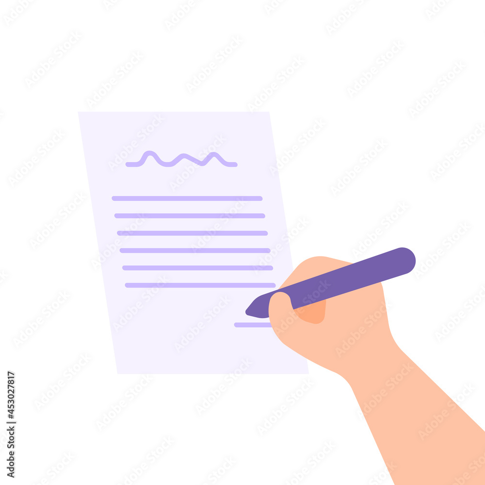 illustration of a hand using a pen to sign a letter of agreement or a letter of contract. document or agreement file. flat cartoon style. vector design illustration of a hand using a pen to sign a letter of agreement or a letter of contract. document or agreement file. flat cartoon style. vector design