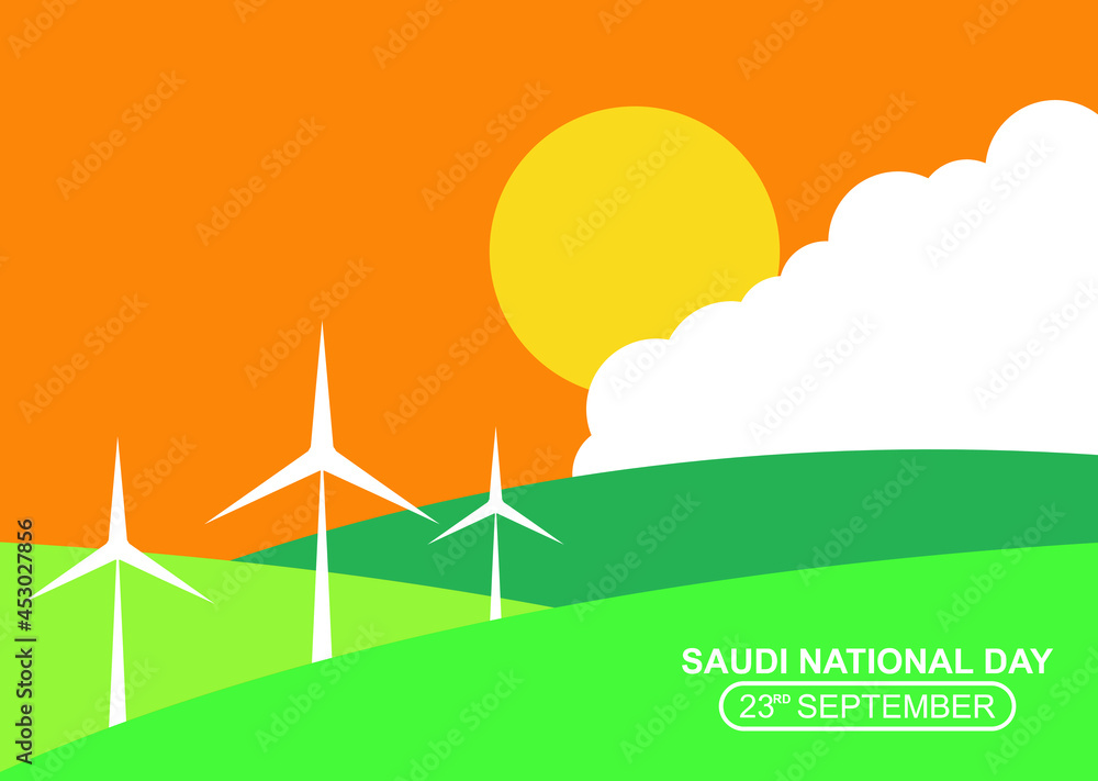 91 Year Saudi Arabia Independence Day. Arabic Translation: Saudi National Day. Vector logo Illustration.