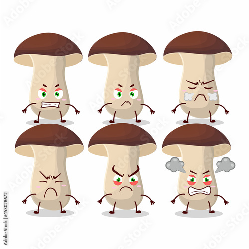 Porcini cartoon character with various angry expressions