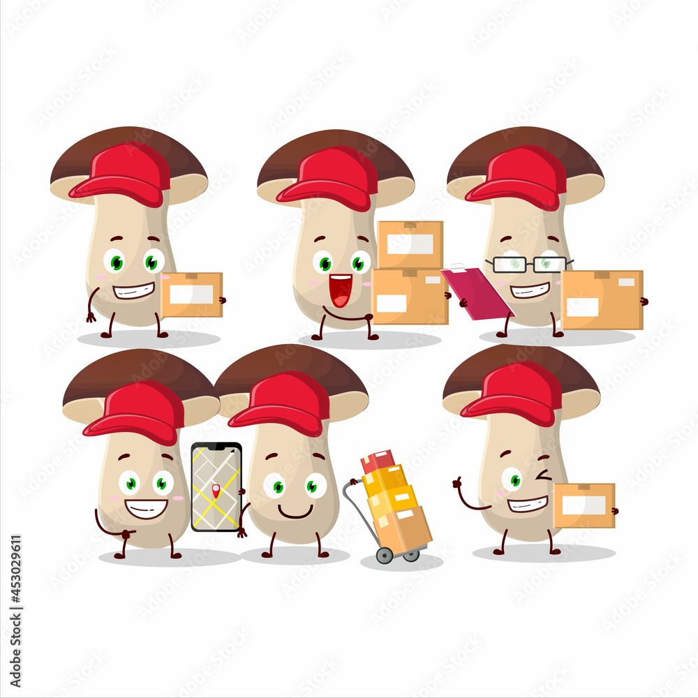 Cartoon character design of porcini working as a courier Cartoon character design of porcini working as a courier