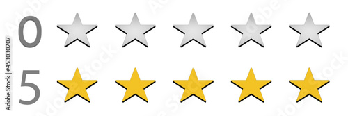 0 stars and 5 stars rating 3D vector. Customer review star score