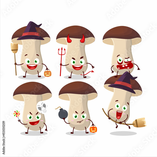 Halloween expression emoticons with cartoon character of porcini