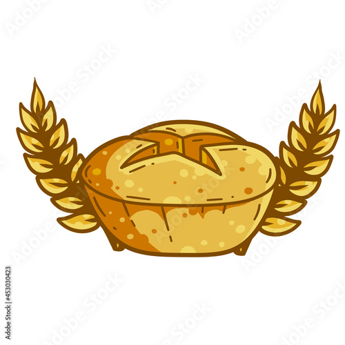 Bread. Hand drawn loaf. Retro Icon of the bakery. Food made of wheat and golden ear. Farm natural product.