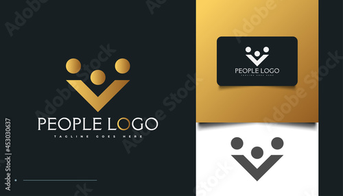 People Logo Design with Initial Letter P in Gold Gradient. People, Community, Family, Network, Creative Hub, Group, Social Connection Logo or Icon for Business Identity