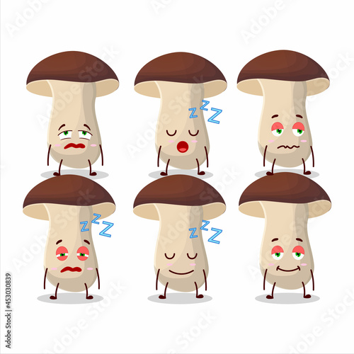 Cartoon character of porcini with sleepy expression