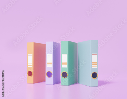 3D render document folder sort files minimal style. Office account list information work concept. on purple background. banner. illustration