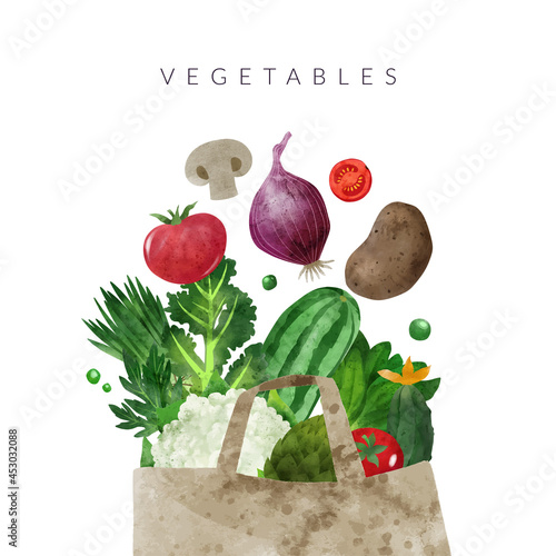 Falling vegetables, Hand drawn vector watercolor illustration