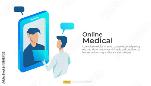 Call and chat doctor diagnostic support concept. online health care service and medical advice. template for web landing page, banner, presentation, social, poster, ad, promotion or print media